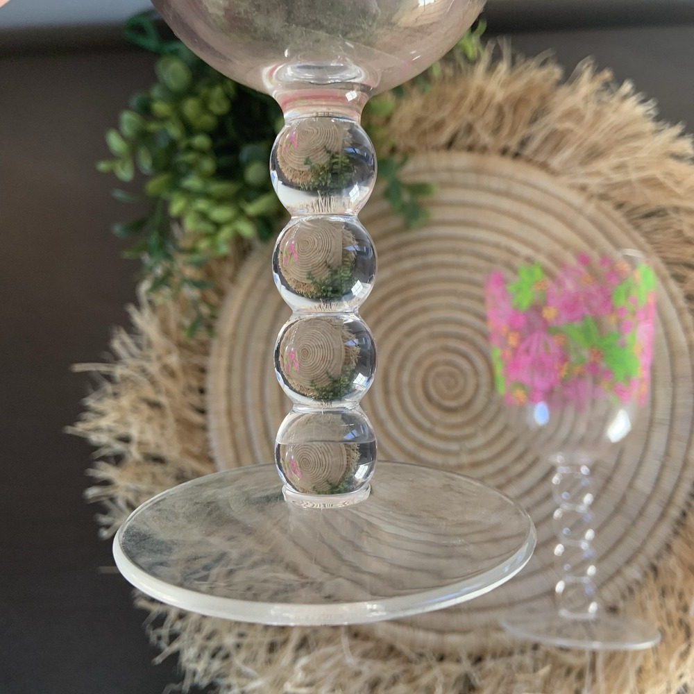 LILLY PULITZER Cabanarama Acrylic Bubble Stem Wine Glasses Set Of 2 Pink Green - Picture 4 of 10